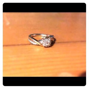 Sterling Silver & 10KT Two Tone Round Diamond Ring